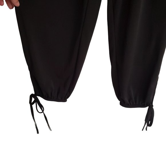 Onzie Black Polyester High Rise Tie Cuff Pull On Jersey Jogger Pants - Picture 3 of 7
